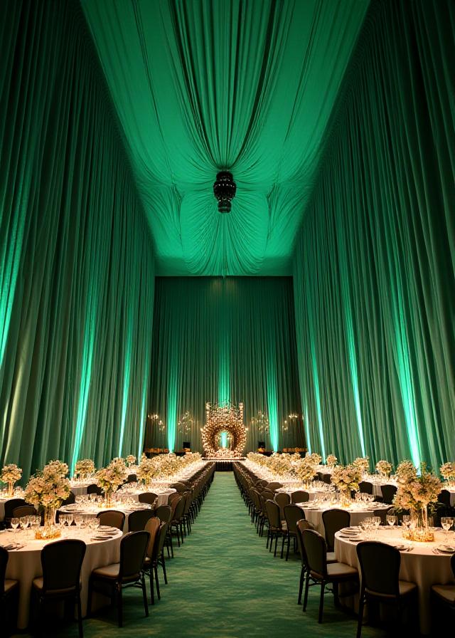 Fließende Seidendrapierungen bei einem Gala-Dinner